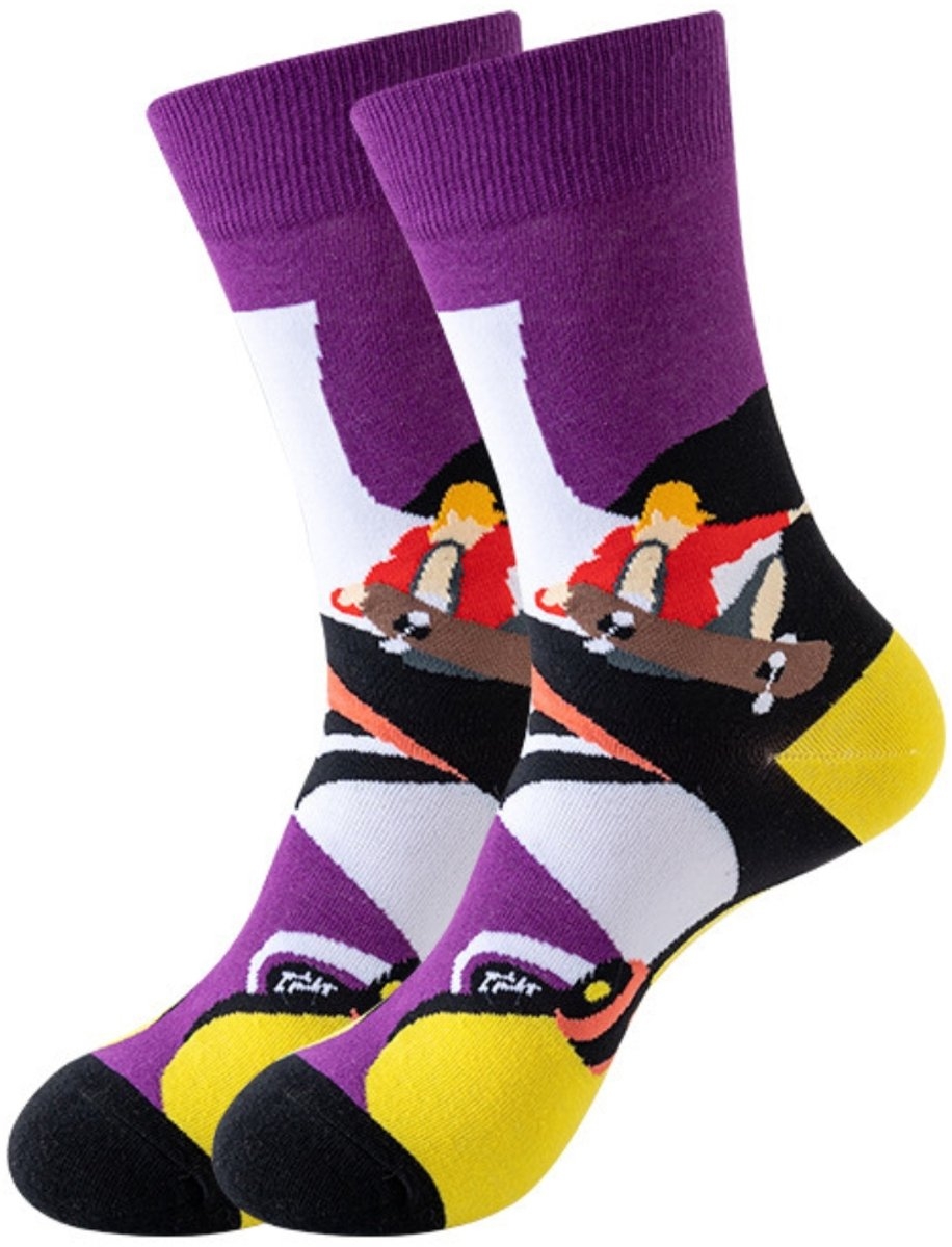 Tutti Footi sokken met katten Paarse skater sokken maat 41–46, zacht Tutti Footi sokken met katten Paarse skater sokken maat 41–46, zacht