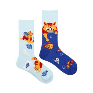 katten sokken Kat en vissen, katoenmix unisex maat 36–40
